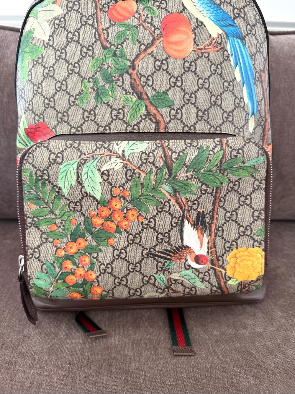 Authentic Gucci Tian GG Supreme Backpack monogram canvas red green straps - Picture 3 of 16